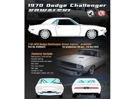 1970 Dodge Challenger ストリートファイター コワルスキー ホワイト/ACME 1/18ミニカー 750台限定
