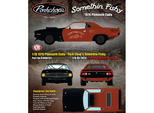 1970 Plymouth Hemi Cuda ポークチョップズ Something Fishy ブラック ダークレッドプライマー/ACME 1/18ミニカー 426台限定
