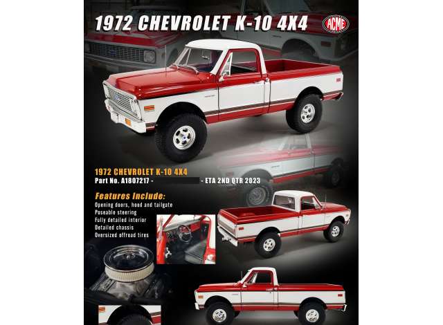 1972 Chevrolet K10 4x4 レッドホワイト/ACME 1/18ミニカー