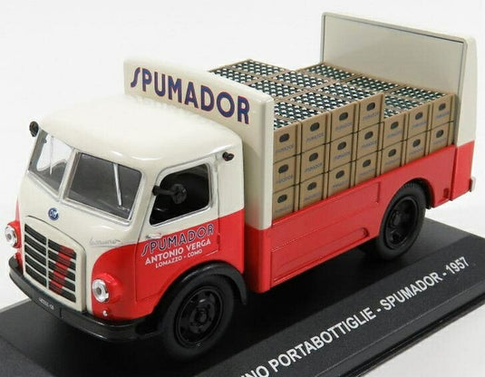 OM Fiatフィアット LEONCINO TRUCK PORTABOTTIGLIE SPUMADOR 1957 レッドホワイト VEICOLI-PUBBLICITARI-D'EPOCA-COLLECTION / EDICOLA 1/43 ミニカー