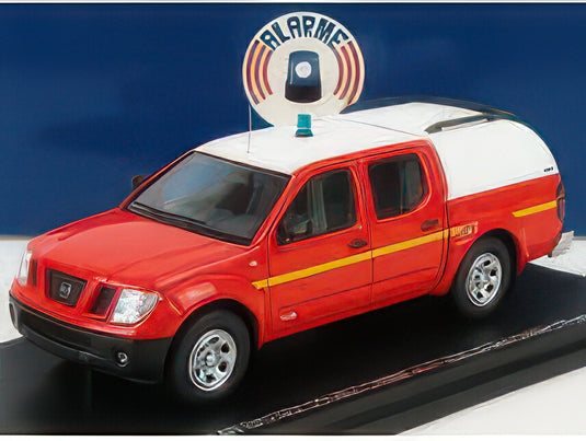 NISSAN NAVARA DOUBLE CABINE PICKUP CLOSED VLTT SDIS 42 SAPEURS POMPIERS 2011 RED WHITE/ALARME 1/43ミニカー