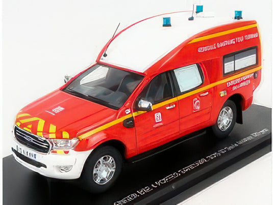FORD USA RANGER BSE VAN SDIS 07 SANITAIRE AMBULANCE VEHICULE TOUT TERRAIN SAPEURS POMPIERS 2017 RED YELLOW WHITE/ALARME 1/43ミニカー