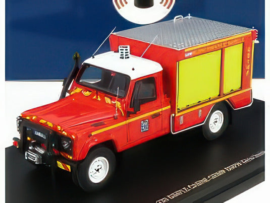 LAND ROVER DEFENDER 130 PICKUP CLOSED GRIMP BMBP SAPEURS POMPIERS 1986 RED WHITE YELLOW/ALARME 1/43ミニカー