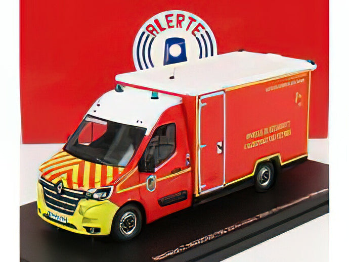 RENAULT - MASTER VAN VSAV SDIS 25 VEHICULE DE SECOURS ET D'ASSISTANCE AUX VICTIMES SAPEURS POMPIER 2019 - RED WHITE YELLOW/ ALERTE 1/43 トラック 模型