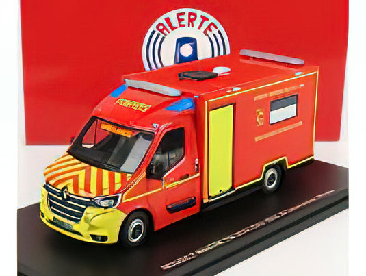 RENAULT - MASTER VAN VSAV SDIS 28 VEHICULE DE SECOURS ET D'ASSISTANCE AUX VICTIMES SAPEURS POMPIER 2019 - RED YELLOW/ ALERTE 1/43 トラック 模型