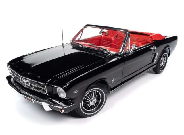 1964.5 Ford Mustang コンバーチブル レイブンブラック レッドインテリア ミニカー / AMERICAN MUSCLE 1/18