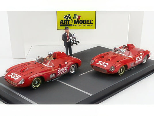 FERRARI DIORAMA SET 2X 315S SPIDER sn0684 N 535 WINNER MILLE MIGLIA 1957 P.TARUFFI + N 532 2nd MILLE MIGLIA 1957 W.VON TRIPS RED/ART-MODEL 1/43ミニカー