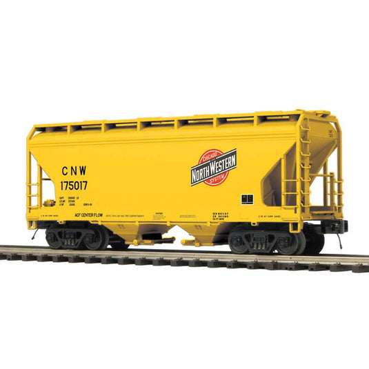 シカゴ＆ノースウェスタン鉄道 2ベイ センターフロー ホッパー車 3両セット (黄・緑・灰) 3線式 / Atlas Oゲージ 鉄道模型 外国鉄道