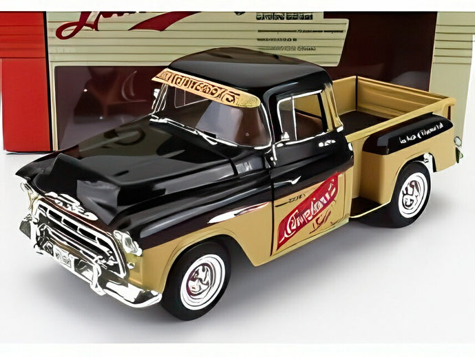 CHEVROLET 3100 ステップサイド ピックアップ LEINENKUGLE'S 1957 ベージュブラック/ AUTOWORLD 1/18 ミニカー