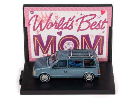 1984 ダッジ キャラバン ワールドベストMOM カード付 シルバー/ブルー ミニカー / AutoWorld 1/64 ミニカー