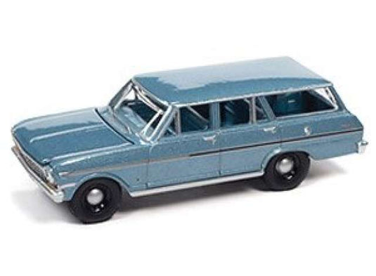 1963 シボレー II ノバ ステーションワゴン シルバーブルー 1963 Chevy Nova / AutoWorld 1/64 ミニカー