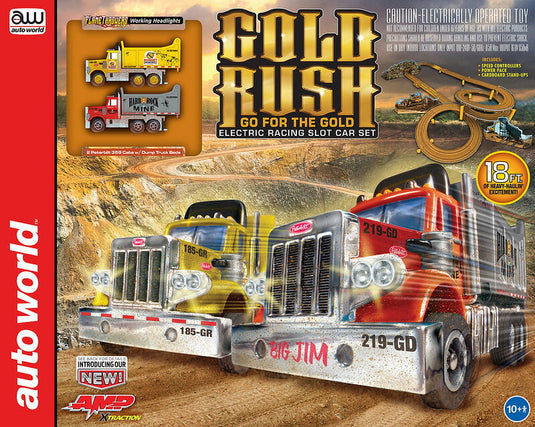 Peterbilt 359 Dump Truckダンプトラック Gold Rush Go for the Gold Slot Car Set / AutoWorld 1/64 ミニカー 模型