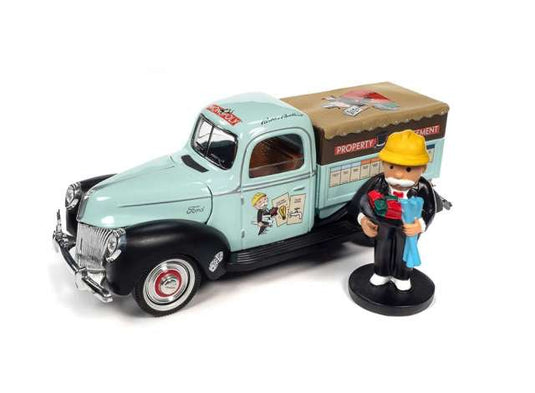 モノポリー 1940 Ford プロパティマネジメントトラック レジンフィギュア付き ライトグリーン フラットブラック モノポリーグラフィックス/AutoWorld 1/18ミニカー