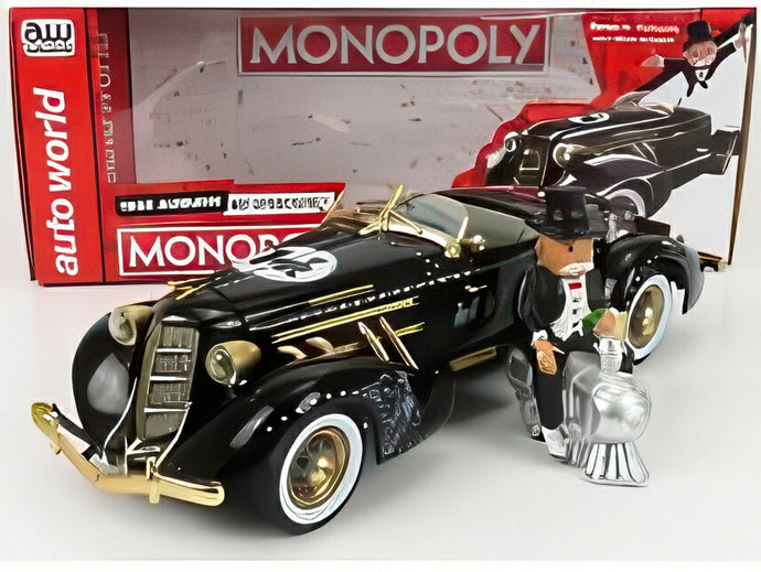 AUBURN 851 スピードスター オープン 1935 ミスターモノポリーフィギュア付き ブラックゴールド/ AutoWorld 1/18 TVシリーズミニカー