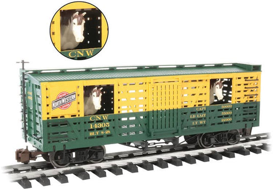 シカゴ＆ノース・ウェスタン アニメーション付家畜車（馬入り） 完成品 / Bachmann Gゲージ 鉄道模型 外国鉄道
