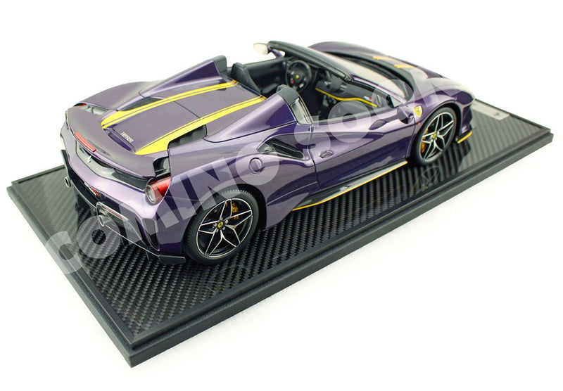 ギャラリービューアに画像をロードする, 【予約】Ferrari 488 Pista Spider オープンルーフ ヴィオラ香港 イエロー/ BBR 1/12 20台限定ミニカー
