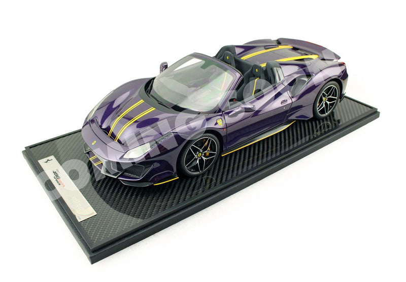 ギャラリービューアに画像をロードする, 【予約】Ferrari 488 Pista Spider オープンルーフ ヴィオラ香港 イエロー/ BBR 1/12 20台限定ミニカー
