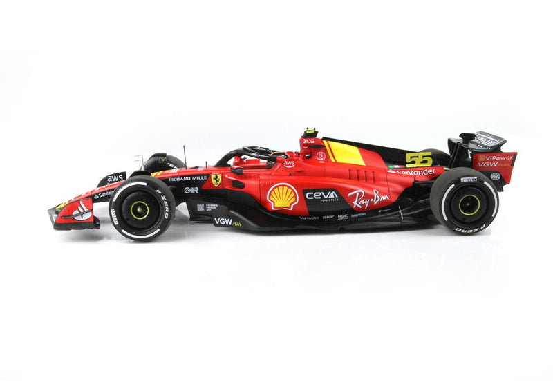 ギャラリービューアに画像をロードする, FERRARI F1 SF 23 TEAM SCUDERIA FERRARI N 55 POLE POSITION 3rd MONZA ITALY GP 2023 CARLOS SAINZ RED BLACK YELLOW/BBR 1/18ミニカー
