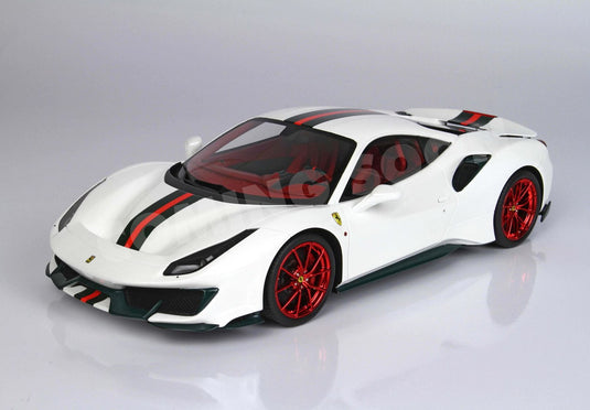 【予約】Ferrariフェラーリ 488 Pista Bianco Italia Metallizzato stripe green red LUXURY PACK / BBR 1/18 ミニカー