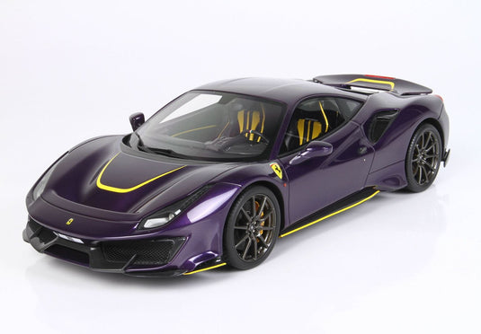 【予約】Ferrariフェラーリ 488 Pista metal diecast full open Violet Hong Kong yellow accents / BBR 1/18 ミニカー