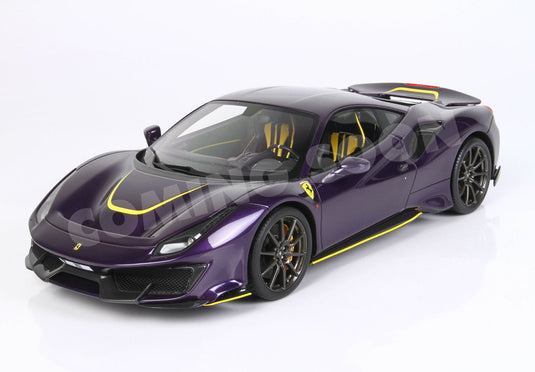【予約】Ferrariフェラーリ 488 Pista metal diecast full open Violet Hong Kong yellow accents / BBR 1/18 ミニカー