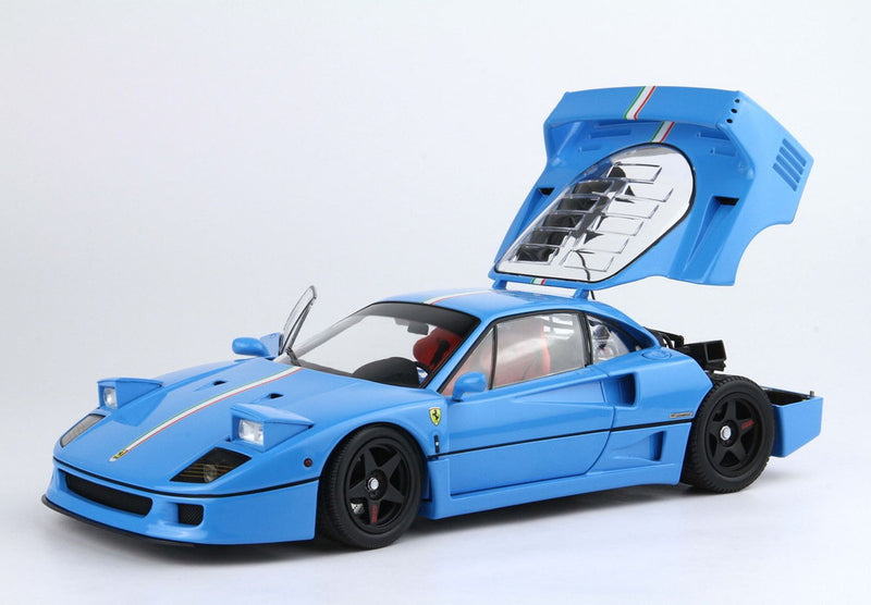 ギャラリービューアに画像をロードする, 【予約】Ferrari F40 ライトブルー イタリアンフラッグストライプ ブラックリム BBR-Kyosho/ BBR 1/18 54台限定ミニカー
