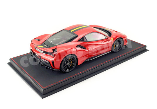 【予約】Ferrariフェラーリ 488 PISTA Rosso Corsa with Carbon wheels yellow stripe / BBR 1/18 ミニカー