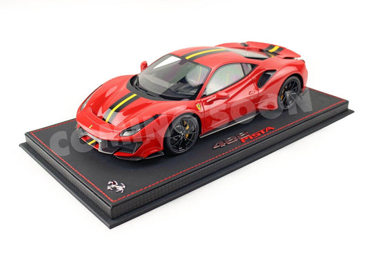 【予約】Ferrariフェラーリ 488 PISTA Rosso Corsa with Carbon wheels yellow stripe / BBR 1/18 ミニカー