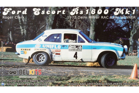 Fordフォード Escortエスコート RS1600 Mk1 Roger Clark 1972 Daily Mirror RAC Rally Winner 組み立てプラモキット模型 カーモデル /B