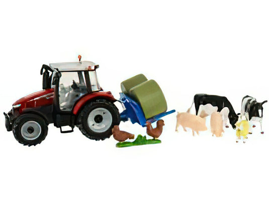 MASSEY FERGUSON - 5612 TRACTOR WITH ANIMALS 2016 - RED SILVER/ BRITAINS 1/32 トラクタ 模型