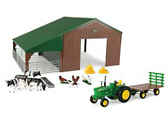 JOHN DEERE - 4020 TRACTOR 1968 WITH ANIMALS AND FARM BUILDING - DIORAMA STALLA CON ANIMALI - GREEN/ BRITAINS 1/32 トラクタ 模型