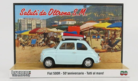 Fiatフィアット 500R 1972 Tutti al mare Saluti da Oltrona S.M. ライトブルー 200台限定 50周年記念 / BRUMM 1/43 ミニカー