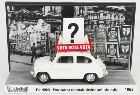 Fiatフィアット 600D 1963 選挙ポスター仕様 ホワイト 限定生産 / BRUMM 1/43 ミニカー