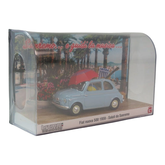 Fiatフィアット Nuova 500 1959 サルーティ ダ サンレモ ライトブルー / BRUMM 1/43 ミニカー