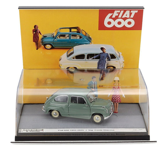 Fiatフィアット 600 ベルリーナ 1シリーズ フィギュア付 1955-2025 70周年記念 ライトグリーン 200台限定 / BRUMM 1/43 ミニカー