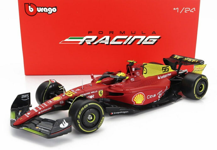 FERRARI F1-75 スクーデリア フェラーリ N 55 モンツァGP 4位 2022 C.サインツ パイロット ショーケース付 レッド イエロー/ Bburago 1/24 模型