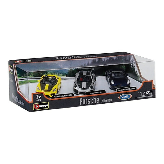 【予約】 Porscheポルシェ 3台セット 718 Spyder RS 911 GT2 RS 911 Carrera 4S イエロー グレー ブラック / Bburago 1/43 ミニカー