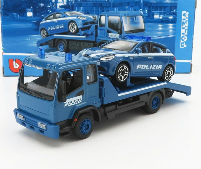 TRUCK レッカー ロードサービス & ALFA ROMEO ジュリエッタ ポリツィア 2010 ライトブルー/ Bburago 1/43 模型