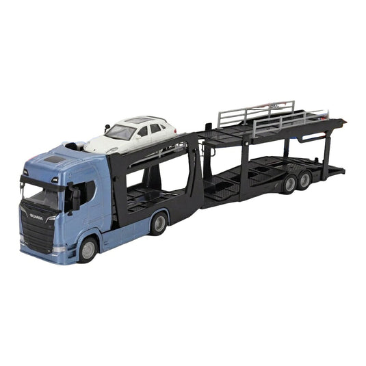 SCANIA- S770 V8 TRUCK CAR TRANSPORTER WITH PORSCHE MACAN 2021 - BLUE WHITE