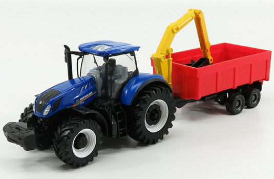 NEW HOLLAND T7.315 トラクター + コンビネーション トレーラー ブルー レッド イエロー/ Bburago 1/50 農業機械模型