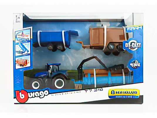 NEW HOLLAND T7.315 TRACTOR WITH 3X TRAILER 2018 BLUE/Bburago 1/50ミニカー 農業機械