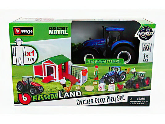 NEW HOLLAND SET FARM CHICKEN COOP PLAY T7.315 TRACTOR 2009 BLUE/Bburago 1/50ミニカー 農業機械