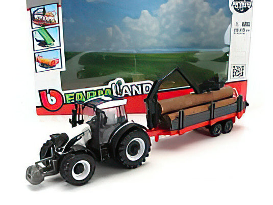 VALTRA N174 TRACTOR WITH 3X TRAILER 2017 WHITE BLACK GREEN RED/Bburago 1/50ミニカー 農業機械