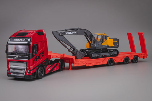Volvo FH16 トラクターヘッド ローボーイトレーラー エクスカベーター付き ダイキャストモデル ミニカー /Bburago 1/43