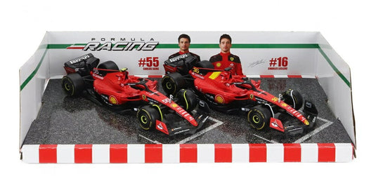 Ferrariフェラーリ SF-23 2023 #16 Charles Leclerc #55 Carlos Sainz 2台セット レッド / Bburago 1/43 ミニカー