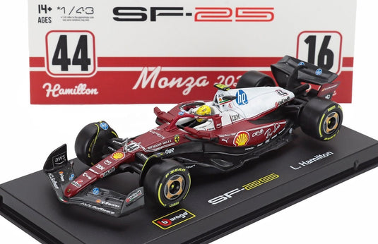 FERRARI F1 SF-25 No.44 モンツァGP 2025 L.HAMILTON 50周年記念 レッド/ホワイト (ドライバー/ショーケース付)/ Bburago 1/43 海外限定 シグネチャーシリーズミニカー