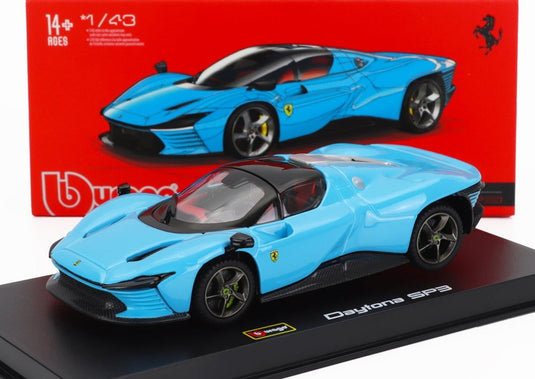 FERRARI DAYTONA SP3 クローズドルーフ 2022 展示ケース付 ベビーブルー シグネチャーシリーズ/ Bburago 1/43 ミニカー