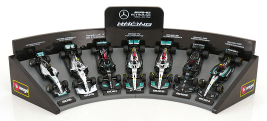 Mercedesメルセデス W07-W14E ディスプレイセット 2016-2023 Rosberg/Bottas/Hamilton/Russell F1マシン7台セット / Bburago 1/43 ミニカー