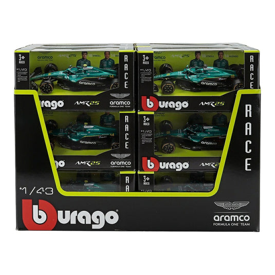 Aston Martinアストンマーティン AMR25 F1 2025 #14 Fernando Alonso #18 Lance Stroll グリーン/ブラック カードボックス / Bburago 1/43 ミニカー
