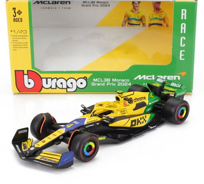 McLAREN F1 MCL38 チーム マクラーレン N 4 モナコGP 4位 (セナ 30周年) 2024 L.ノリス イエロー グリーン ブラック/ Bburago 1/43 模型
